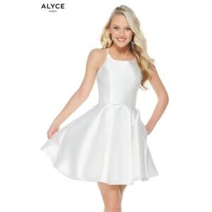 Alyce Paris 3703 A-Line Flare Skirt Mini Short Party Dress Women's Size 6 White